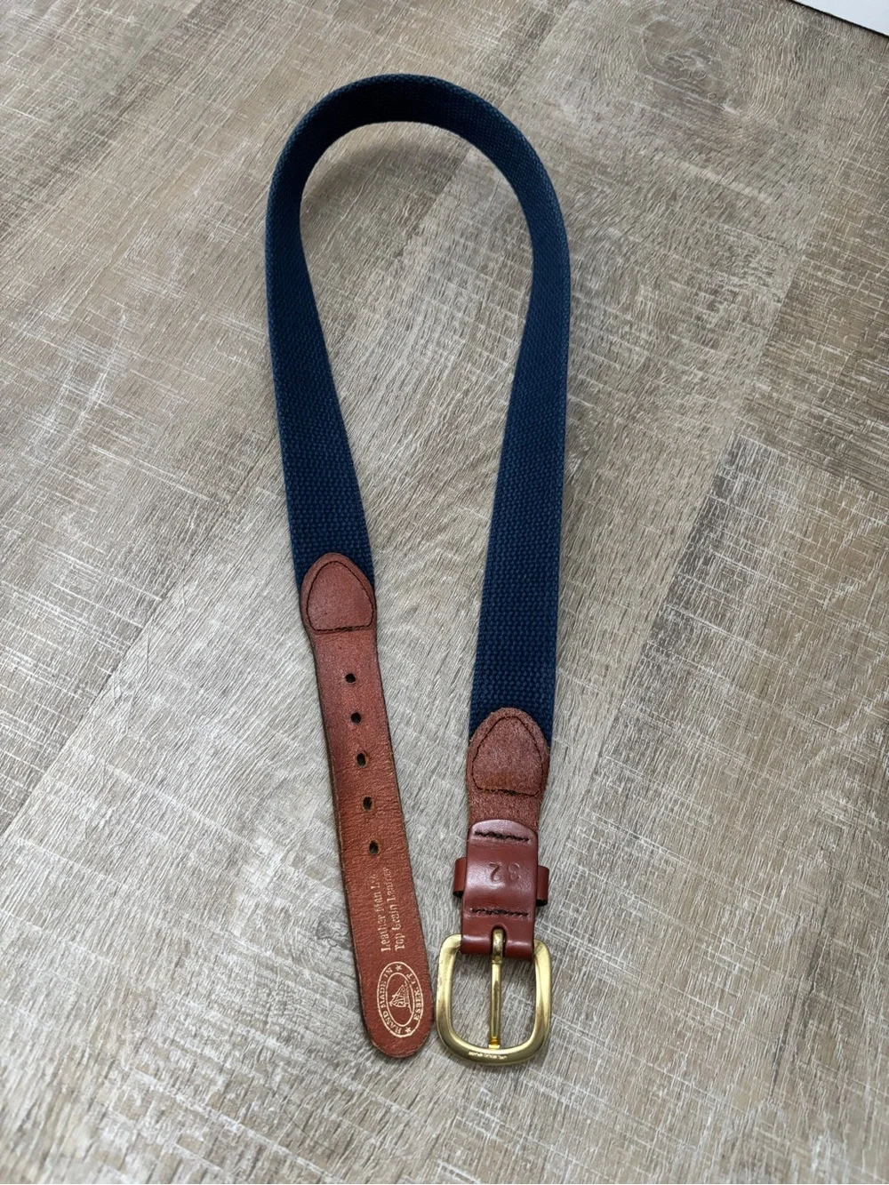 Leather Man Ltd Golf Country Club Belt Mens 32 Navy Blue Tan Leather Preppy